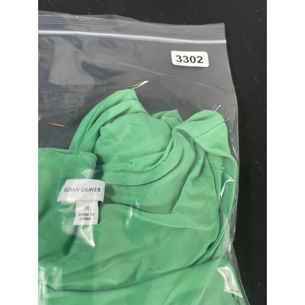 Susan Graver 1X Liquid Knit Tiered Ruffle Top Green Plus Size 3/4 Sleeve Stretch - Picture 10 of 12
